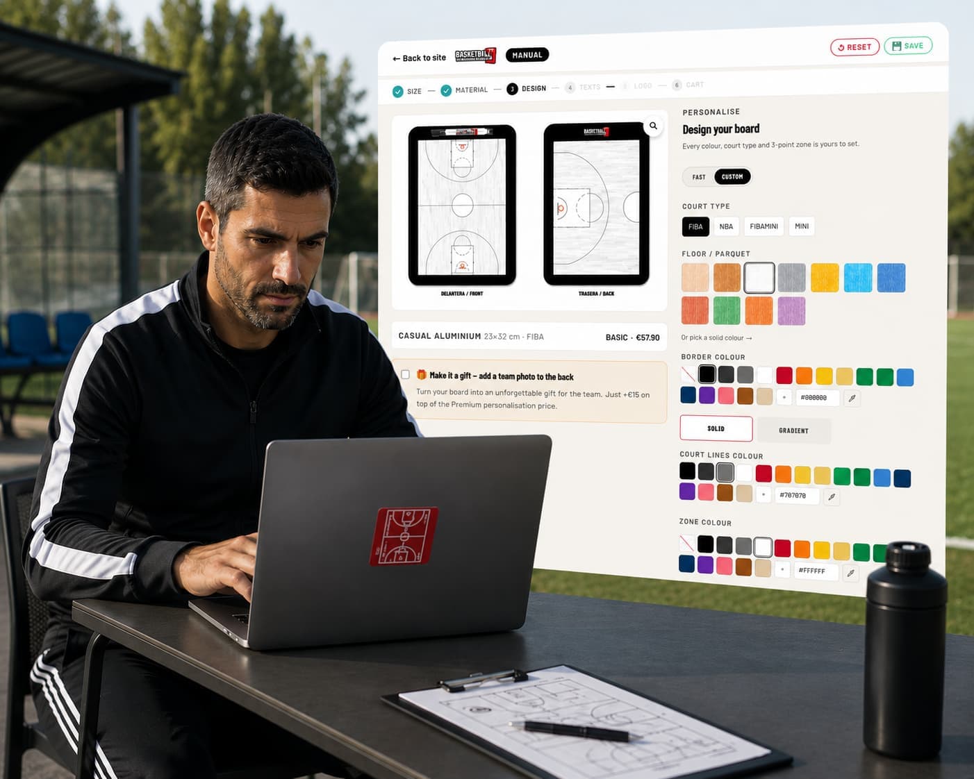Treinador a criar o seu quadro tático — Imagem gerada com IA